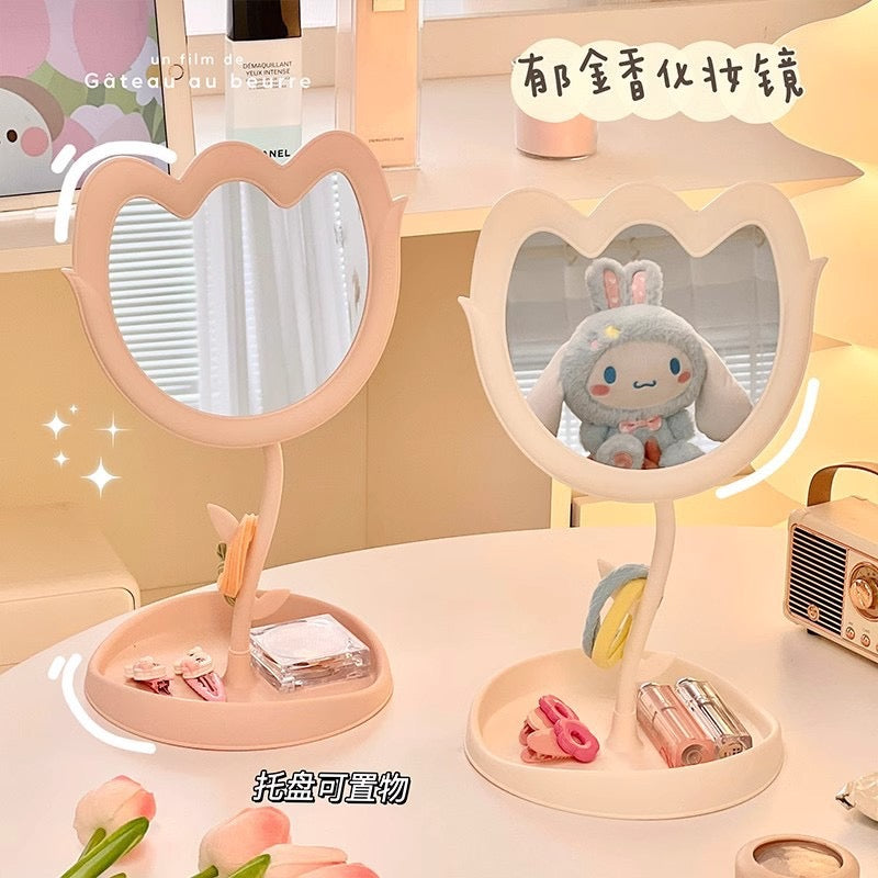 Tulip Shaped Mirror Blocks Desktop Travel Makeup Mirror & Dorm Room Table Decoration for Girls