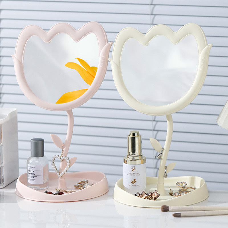 Tulip Shaped Mirror Blocks Desktop Travel Makeup Mirror & Dorm Room Table Decoration for Girls