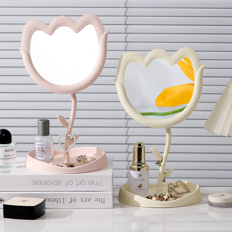 Tulip Shaped Mirror Blocks Desktop Travel Makeup Mirror & Dorm Room Table Decoration for Girls