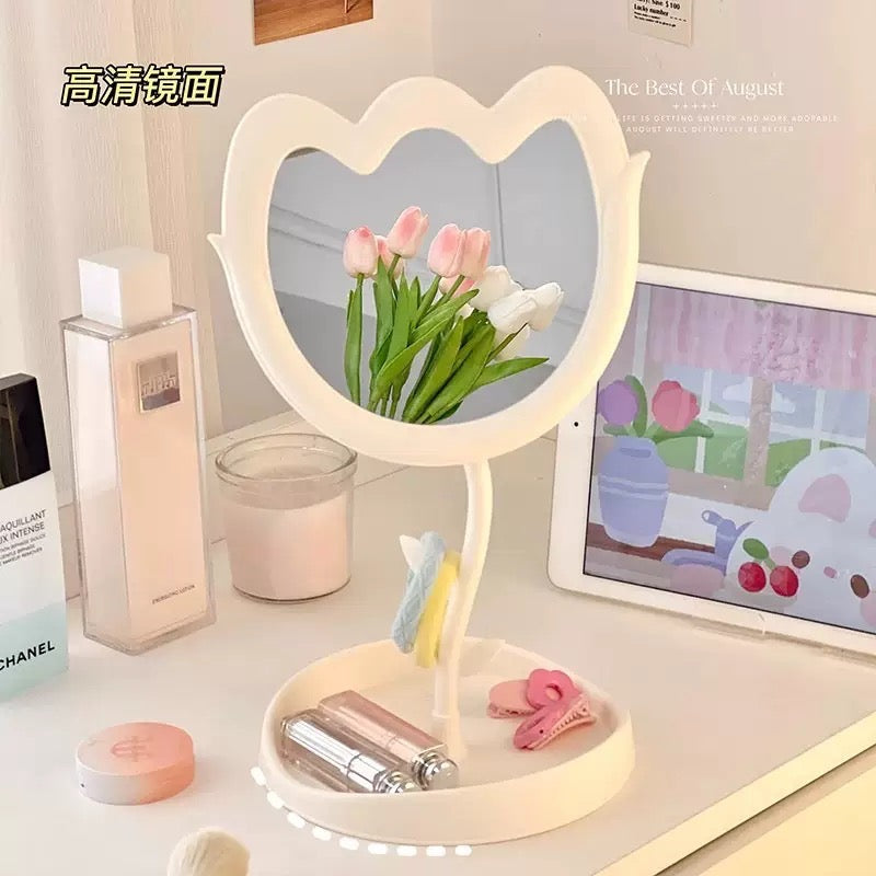 Tulip Shaped Mirror Blocks Desktop Travel Makeup Mirror & Dorm Room Table Decoration for Girls