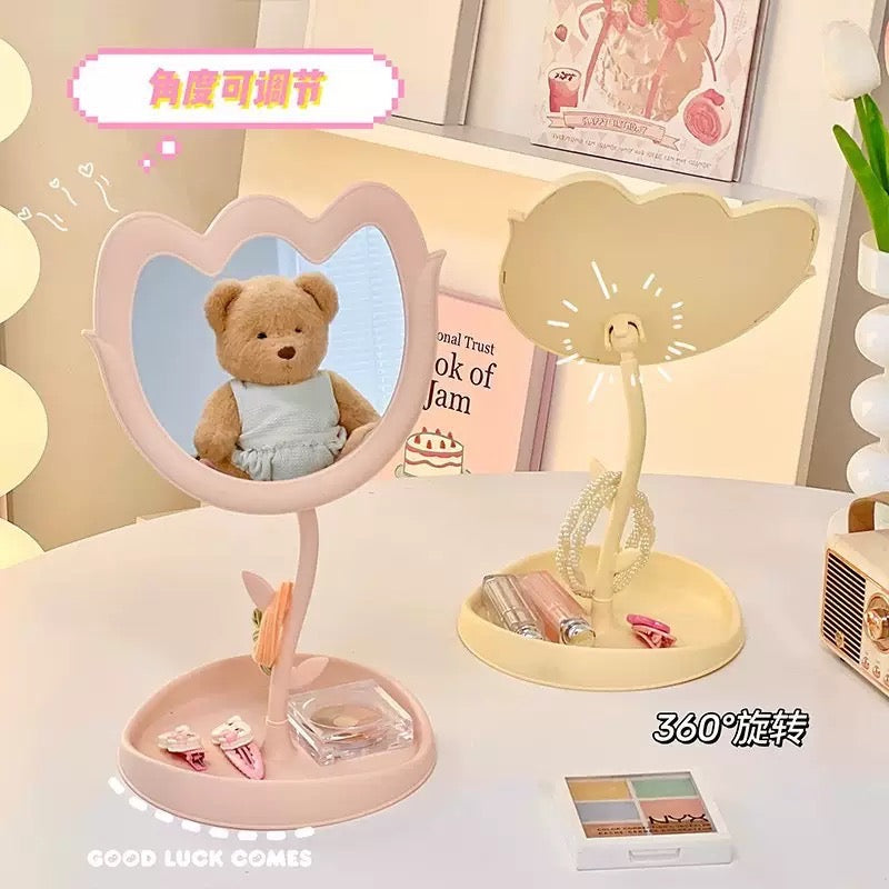 Tulip Shaped Mirror Blocks Desktop Travel Makeup Mirror & Dorm Room Table Decoration for Girls
