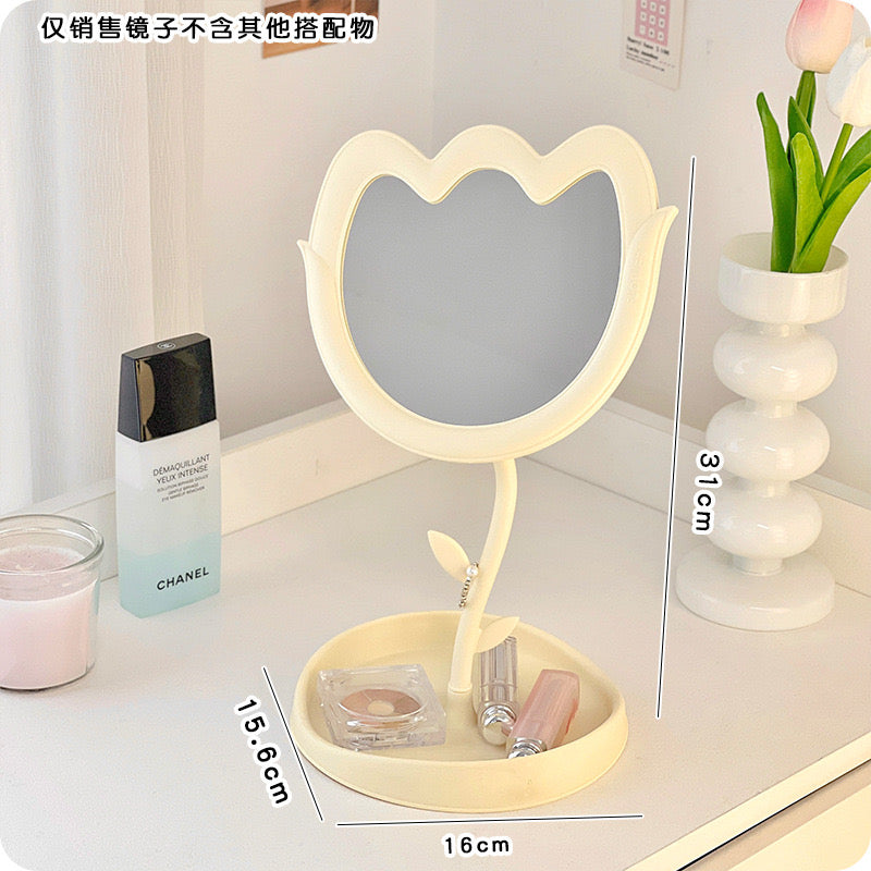 Tulip Shaped Mirror Blocks Desktop Travel Makeup Mirror & Dorm Room Table Decoration for Girls