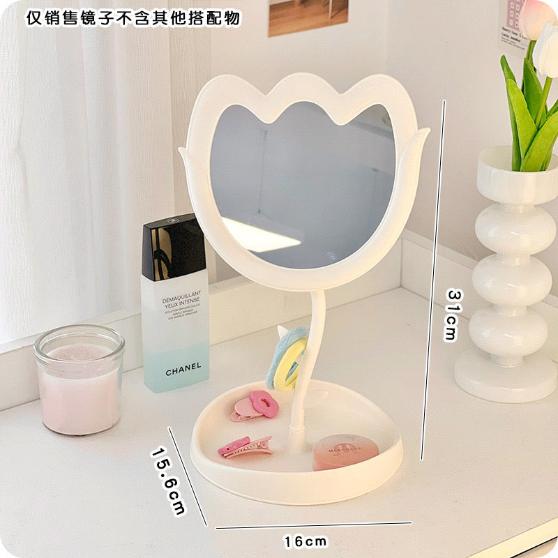 Tulip Shaped Mirror Blocks Desktop Travel Makeup Mirror & Dorm Room Table Decoration for Girls