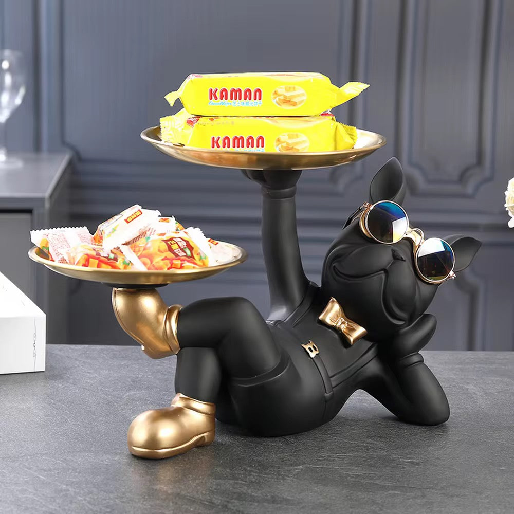 Nordic French Bulldog Resin Tray Cool Dog Figurine Sculpture for Keys, Candy, Snacks & Jewelry Home Decor Statue