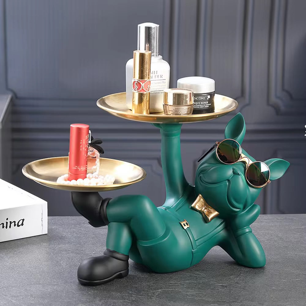 Nordic French Bulldog Resin Tray Cool Dog Figurine Sculpture for Keys, Candy, Snacks & Jewelry Home Decor Statue