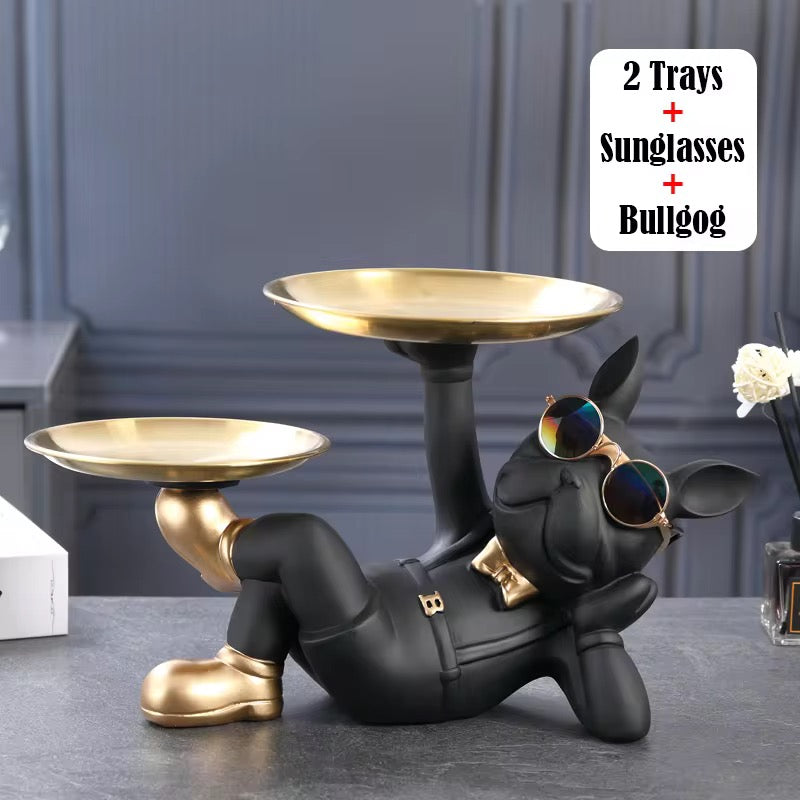 Nordic French Bulldog Resin Tray Cool Dog Figurine Sculpture for Keys, Candy, Snacks & Jewelry Home Decor Statue