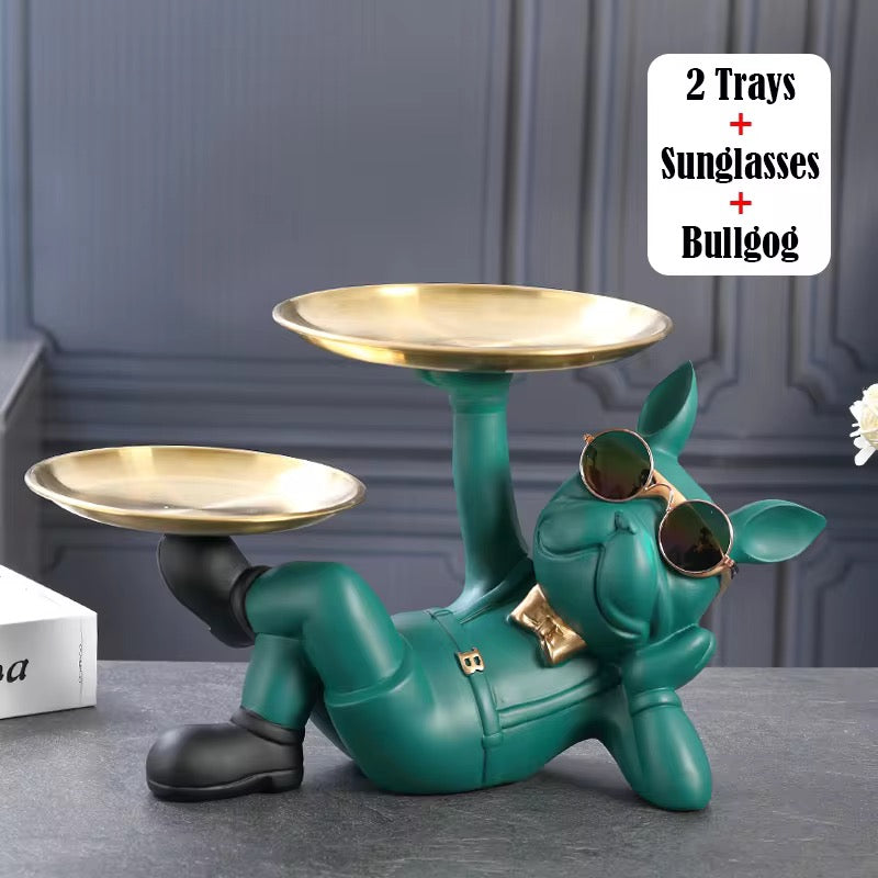 Nordic French Bulldog Resin Tray Cool Dog Figurine Sculpture for Keys, Candy, Snacks & Jewelry Home Decor Statue