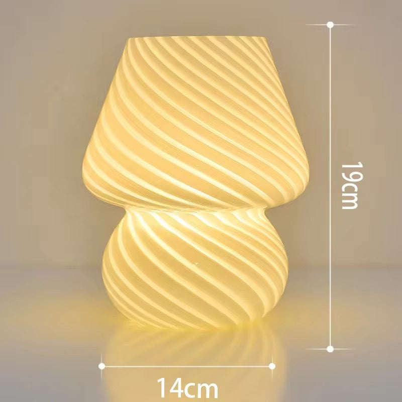 Striped Mushroom LED Night Lamp INS Style Murano Glass-Inspired Bedside Desk Light for Baby Rooms & Bedroom Décor