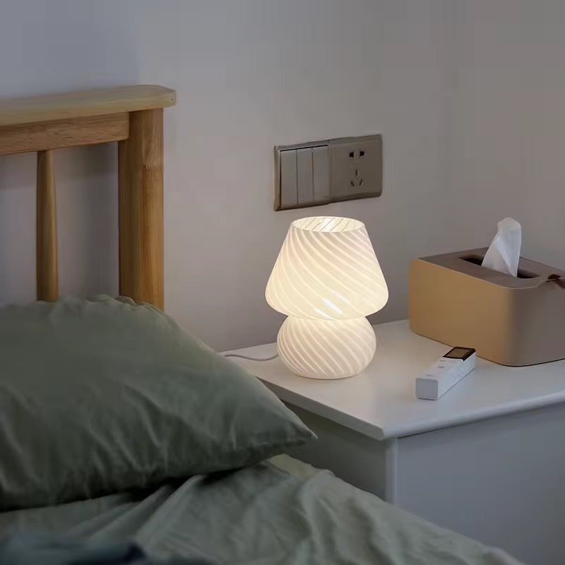 Striped Mushroom LED Night Lamp INS Style Murano Glass-Inspired Bedside Desk Light for Baby Rooms & Bedroom Décor