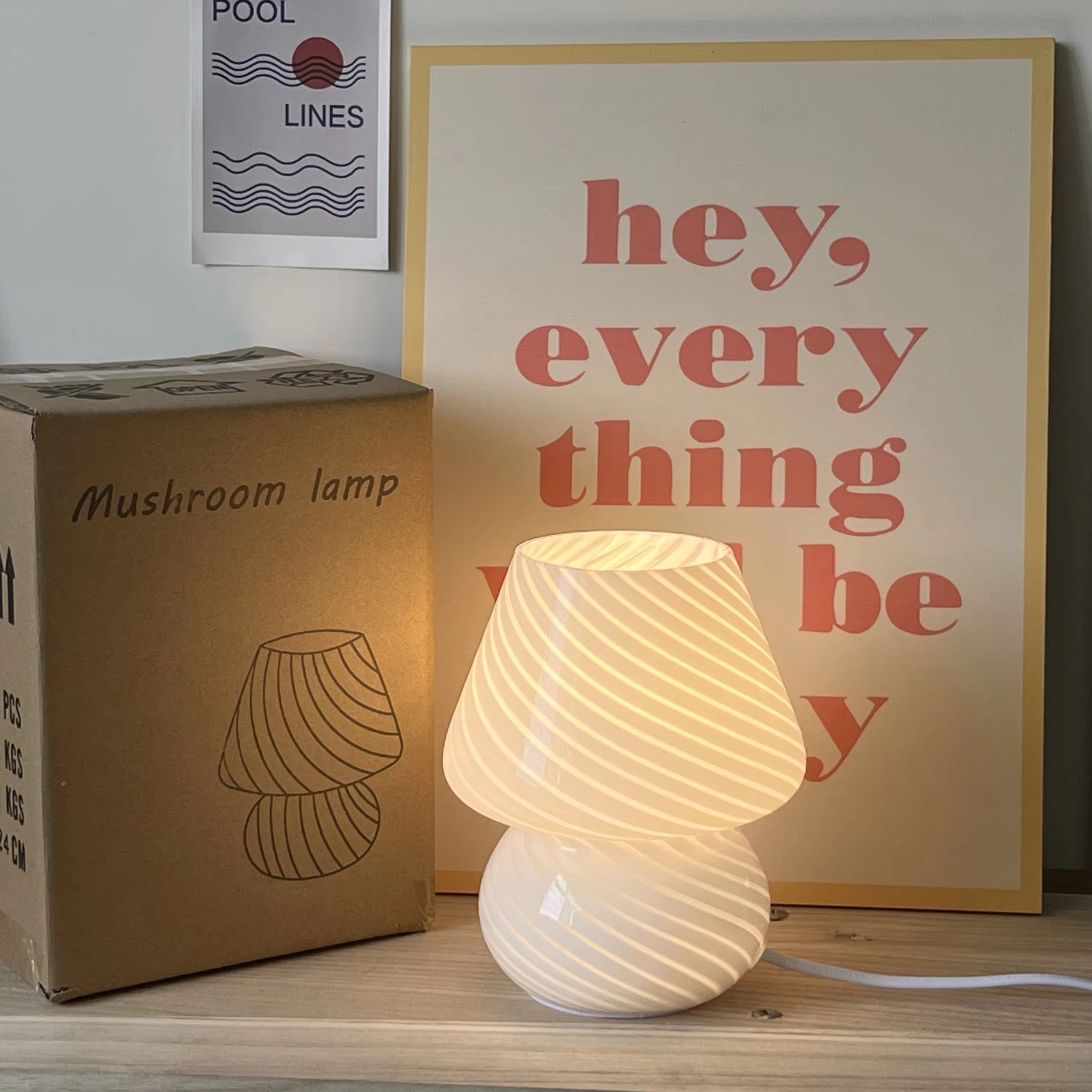 Striped Mushroom LED Night Lamp INS Style Murano Glass-Inspired Bedside Desk Light for Baby Rooms & Bedroom Décor