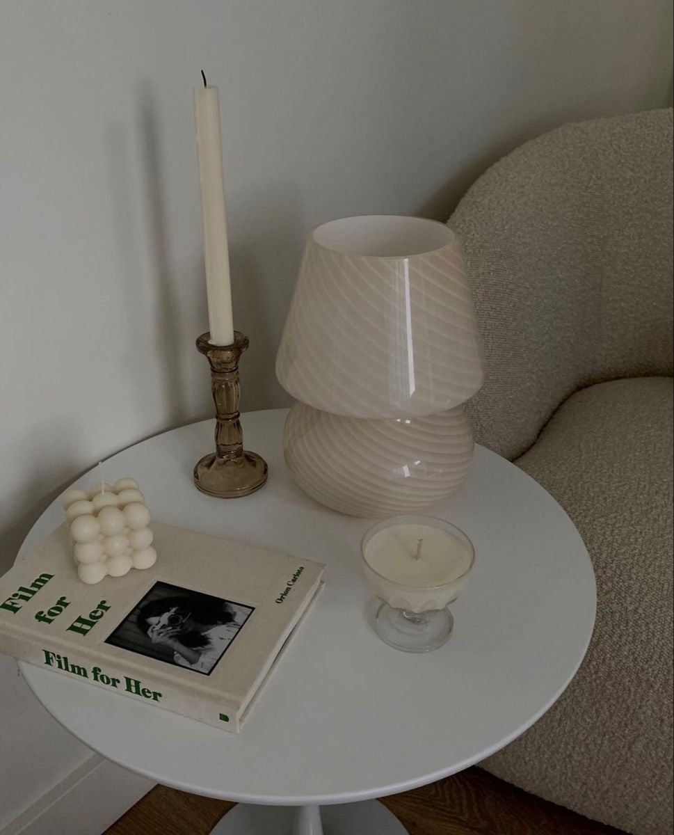 Striped Mushroom LED Night Lamp INS Style Murano Glass-Inspired Bedside Desk Light for Baby Rooms & Bedroom Décor