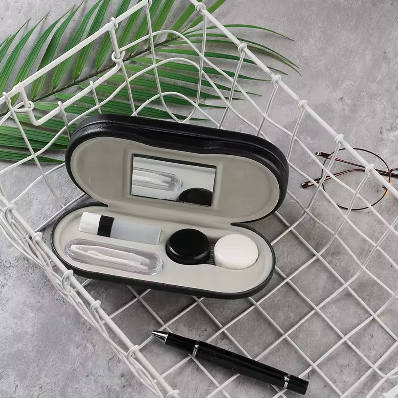 2 in 1 Glasses Storage Case with Built in Mirror Portable Eyeglasses & Contact Lens Organizer Box Double Sided Travel Case