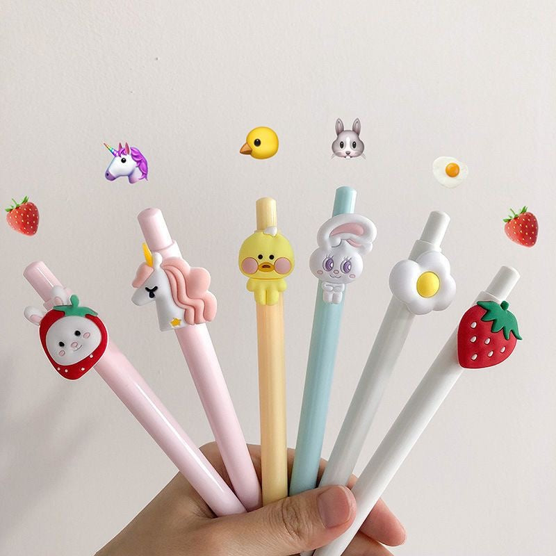 Cute Cartoon Retractable Gel Pen Black Ink Writing Pen for Kids School Supplies