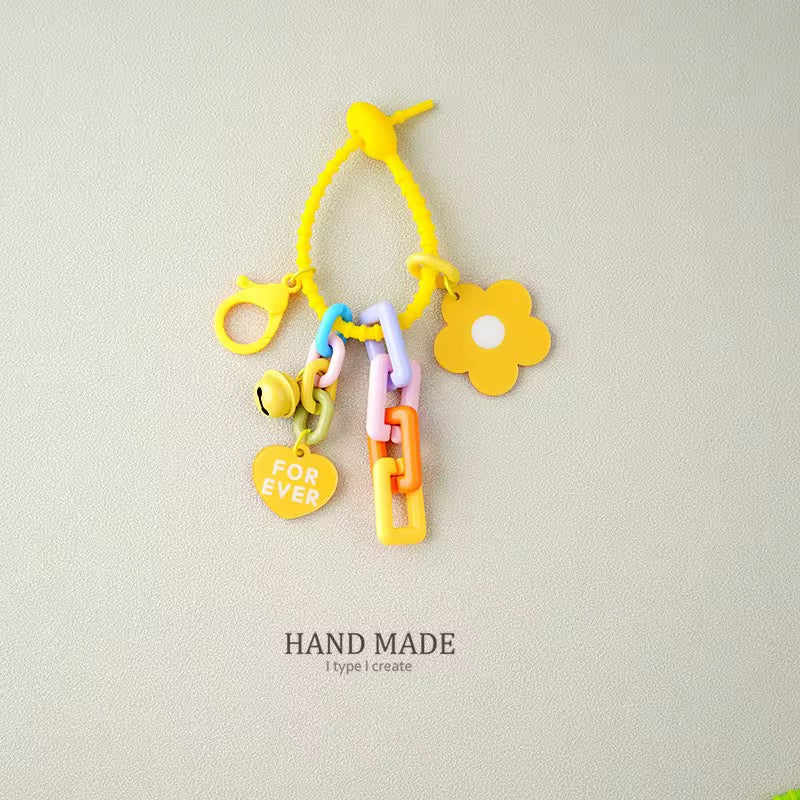 Candy Color Sunflower Keychain  Cute Plastic Bag Pendant & Car Key Ring Accessory