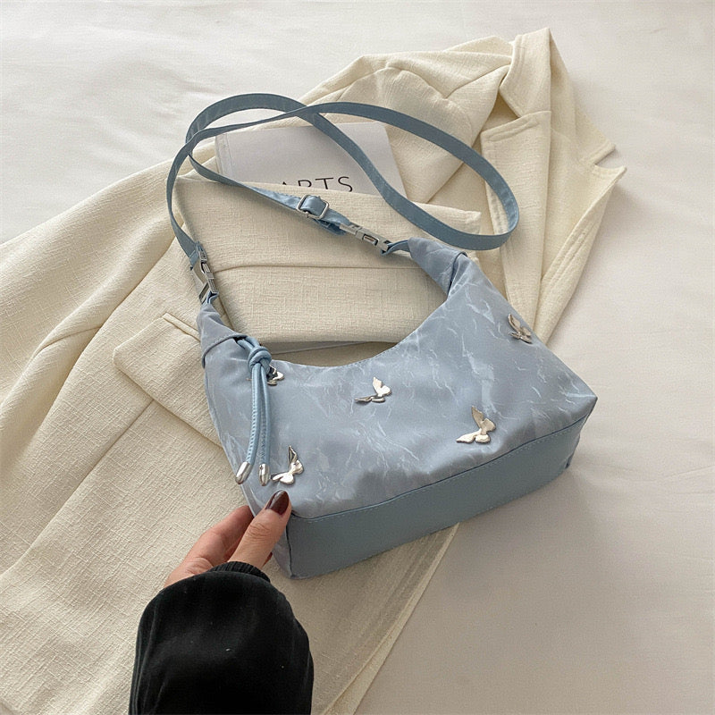 Huffmanx Women's Butterfly Embroidered PU Shoulder Bag Elegant Large Capacity Tote Handbag with Zipper Closure