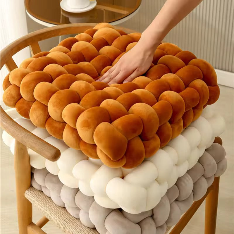 Soft Braided Knot Pillow Cushion Plush Hand Woven Square Decor Pillow for Couch Bed & Patio Seating
