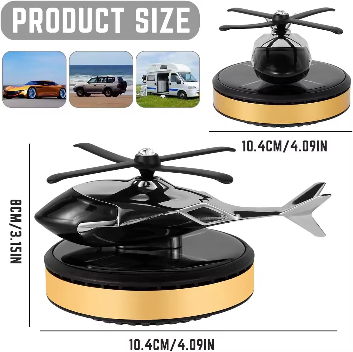 New Solar Powered Car Air Freshener Helicopter Style Liquid Perfume Diffuser Energy Efficient & Stylish Car Decor