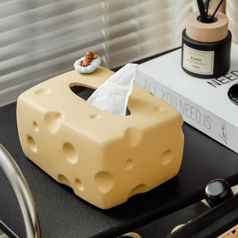 Creative Style Ceramic Tissue Box Cute Cream Square Napkin Holder for Living Room, Coffee Table, Car & Office Without Jerry