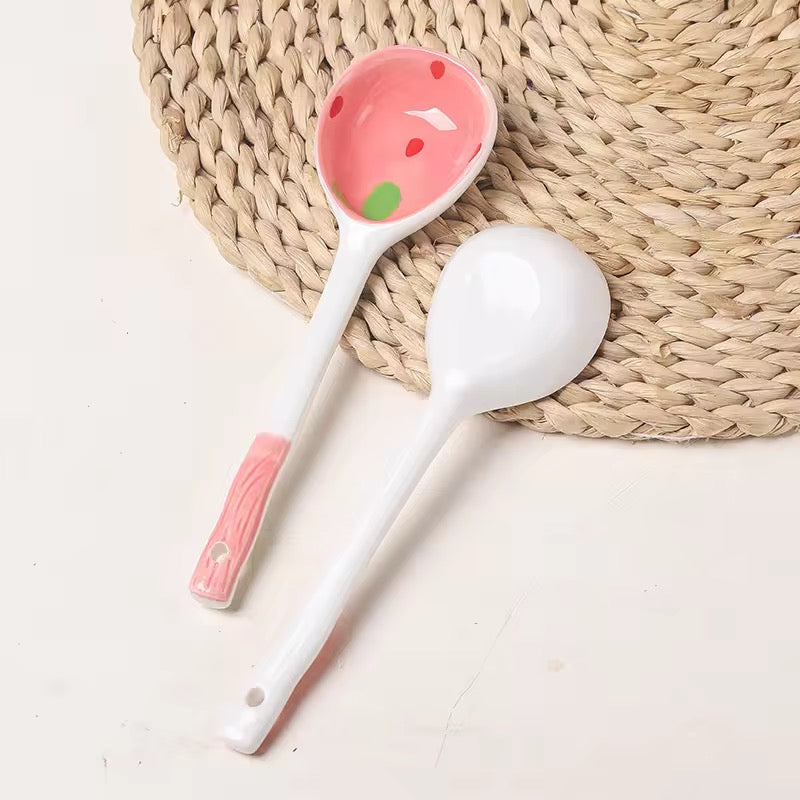 Cute Cartoon Ceramic Bowl with Strawberry & Watermelon Spoon Kids Rice & Soup Bowl Tableware Set
