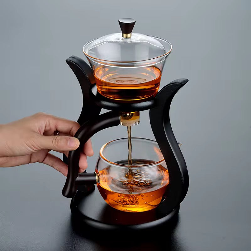 Lazy Kung Fu Glass Tea Set Semi Automatic Teapot with Magnetic Switch Infuser & Teacups Heat-Resistant Glassware for Effortless Brewing