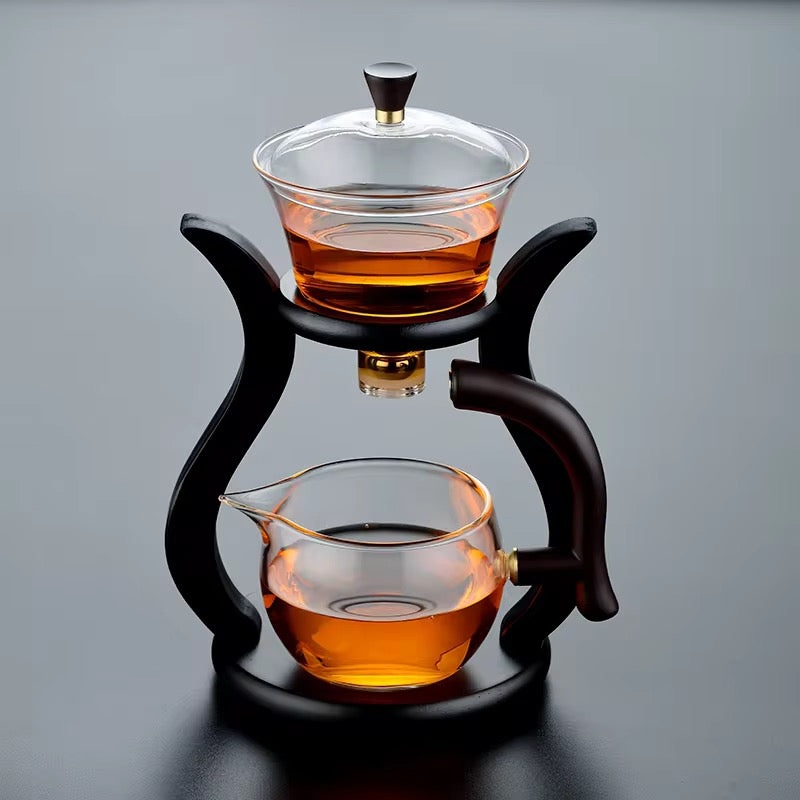 Lazy Kung Fu Glass Tea Set Semi Automatic Teapot with Magnetic Switch Infuser & Teacups Heat-Resistant Glassware for Effortless Brewing