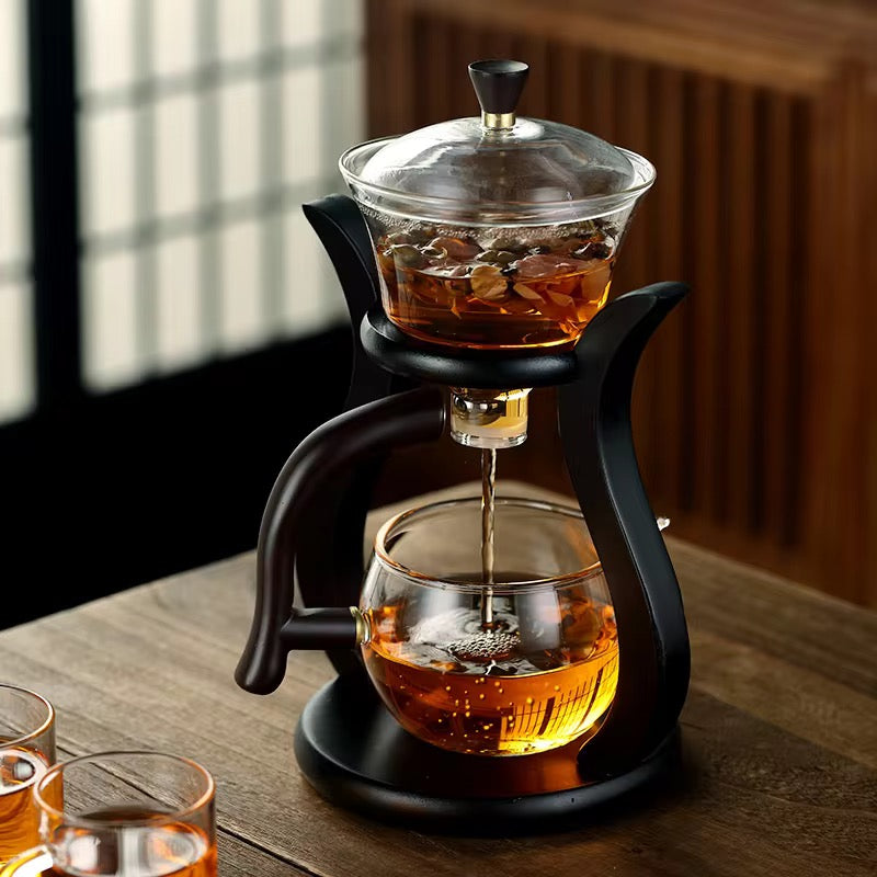 Lazy Kung Fu Glass Tea Set Semi Automatic Teapot with Magnetic Switch Infuser & Teacups Heat-Resistant Glassware for Effortless Brewing