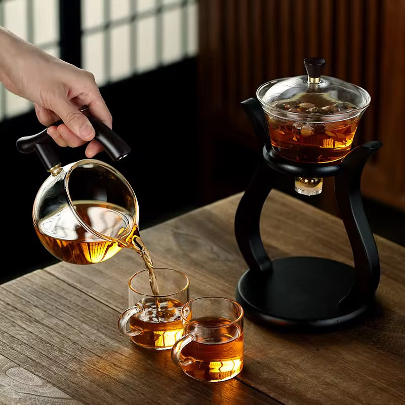 Lazy Kung Fu Glass Tea Set Semi Automatic Teapot with Magnetic Switch Infuser & Teacups Heat-Resistant Glassware for Effortless Brewing