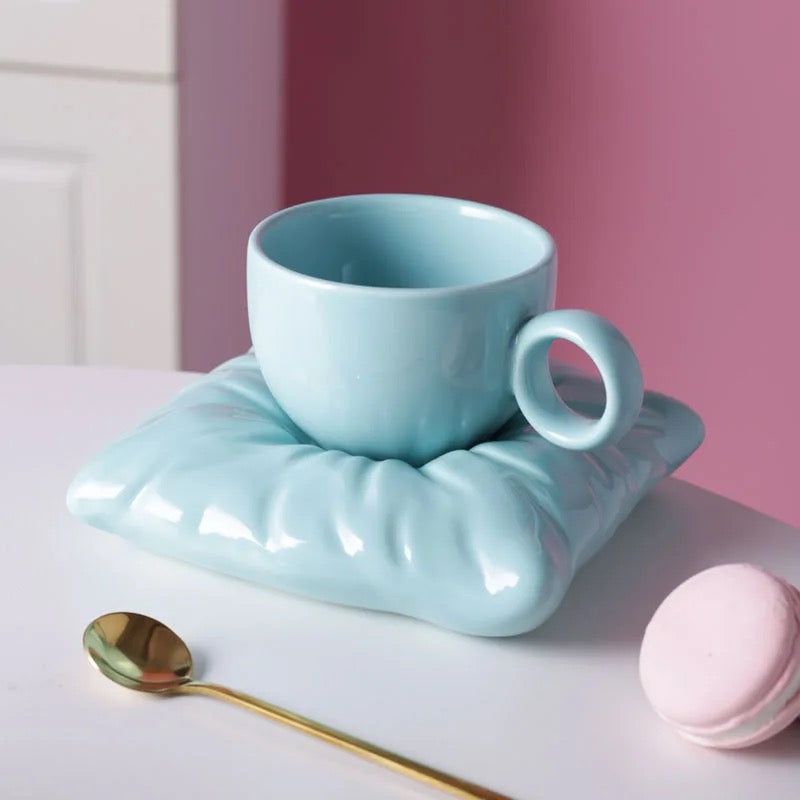 Ceramic Coffee Mug With Pillow Shaped Coaster Without Spoon