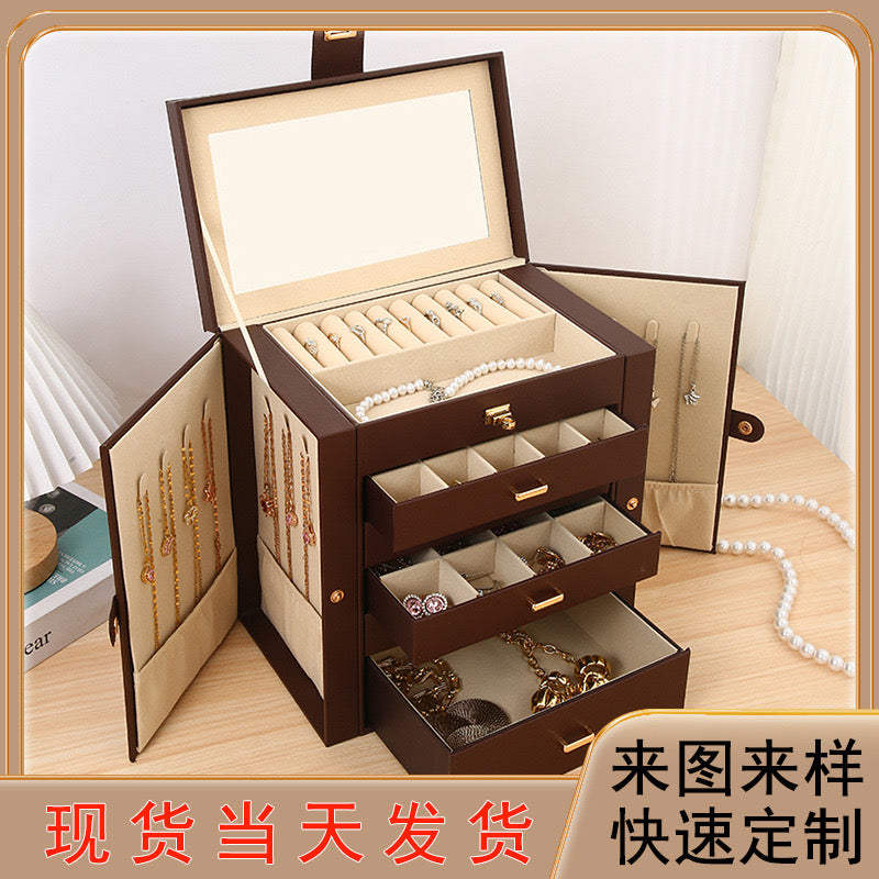 Delicate Multi layer Jewelry Box with Lock Large Capacity Necklace Earrings Organizer Storage New