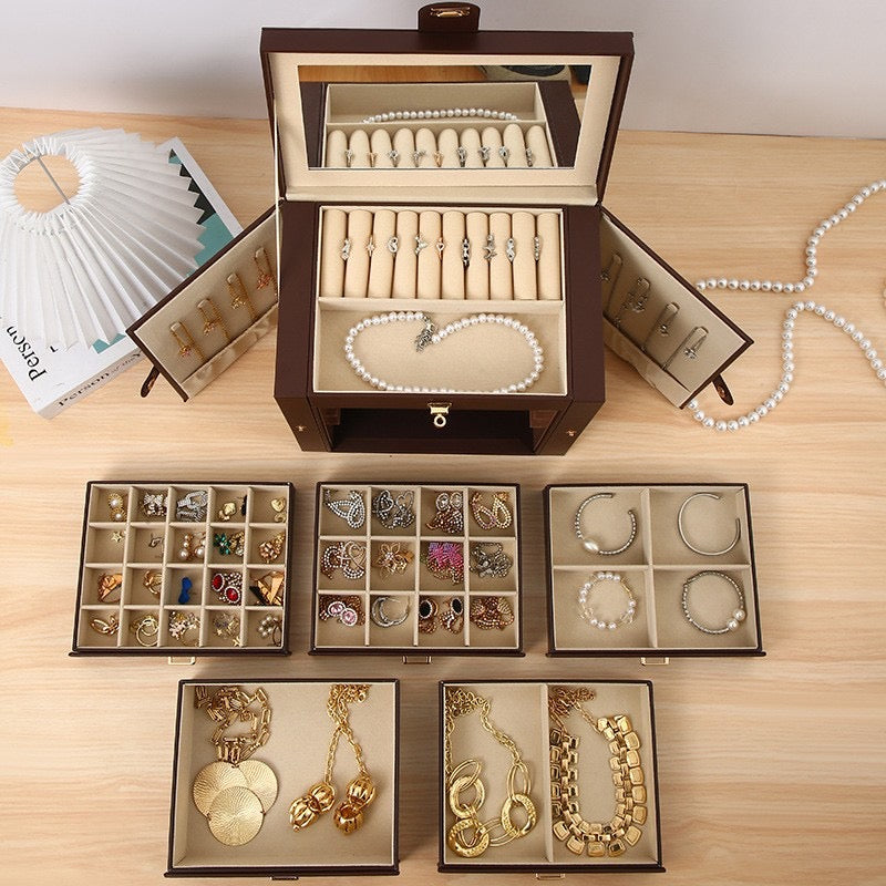 Delicate Multi layer Jewelry Box with Lock Large Capacity Necklace Earrings Organizer Storage New