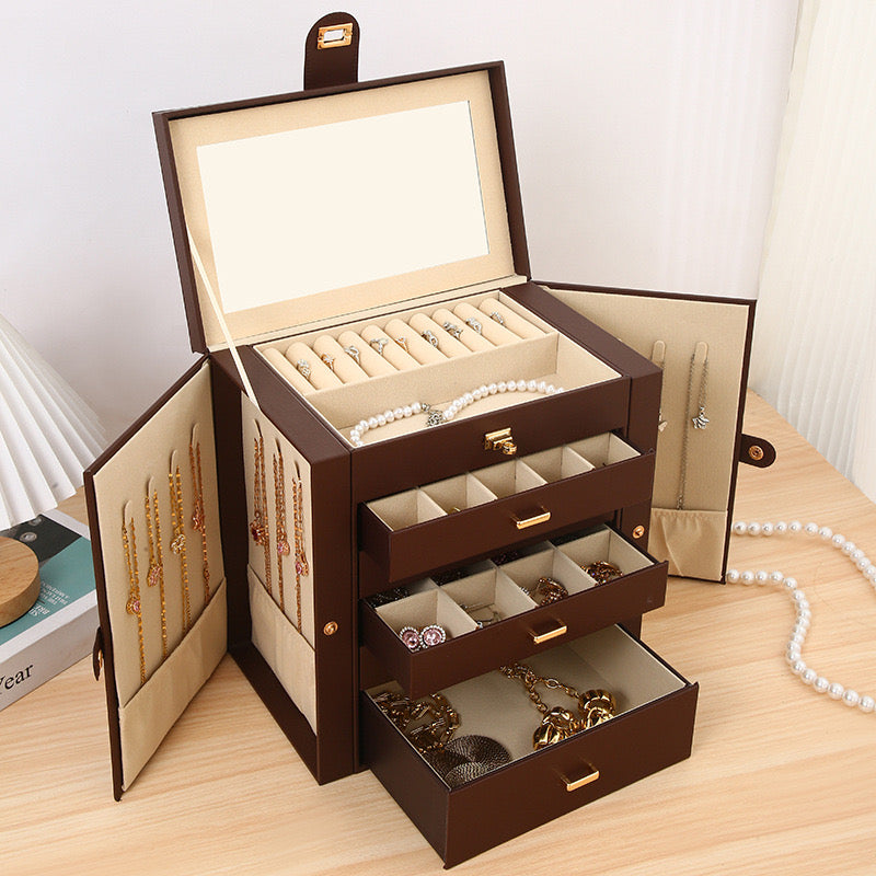 Delicate Multi layer Jewelry Box with Lock Large Capacity Necklace Earrings Organizer Storage New