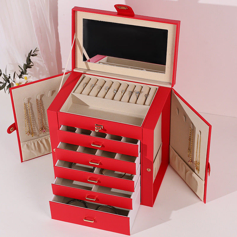 Delicate Multi layer Jewelry Box with Lock Large Capacity Necklace Earrings Organizer Storage New