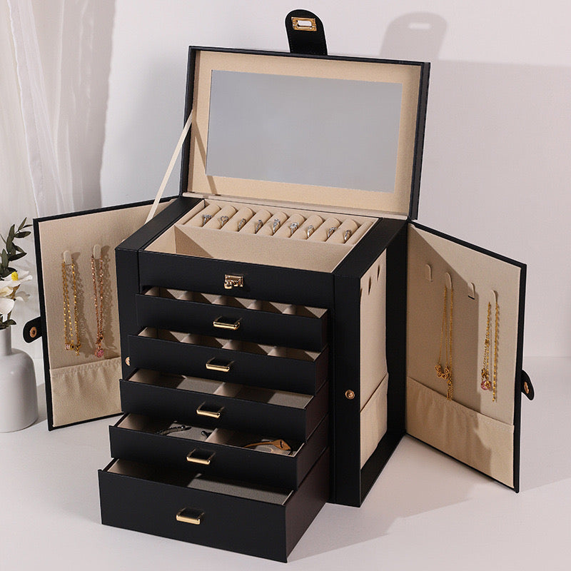 Delicate Multi layer Jewelry Box with Lock Large Capacity Necklace Earrings Organizer Storage New