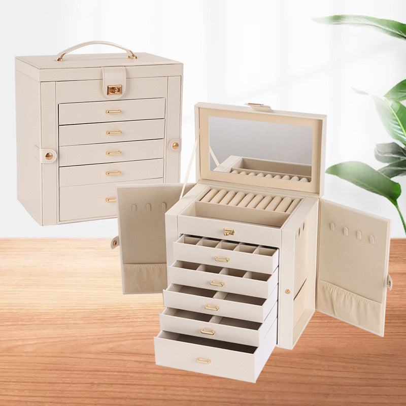 Delicate Multi layer Jewelry Box with Lock Large Capacity Necklace Earrings Organizer Storage New