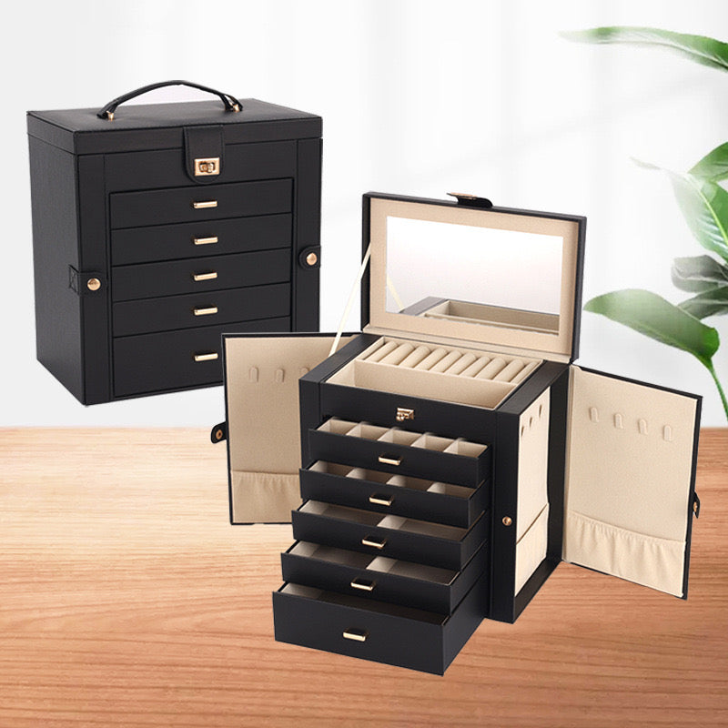 Delicate Multi layer Jewelry Box with Lock Large Capacity Necklace Earrings Organizer Storage New