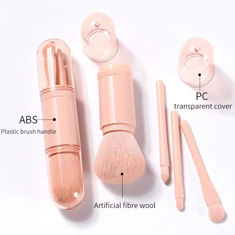 Portable Makeup Brush Telescopic Loose Powder & Eye Brush Set with PVC Lid  Travel Beauty Tool