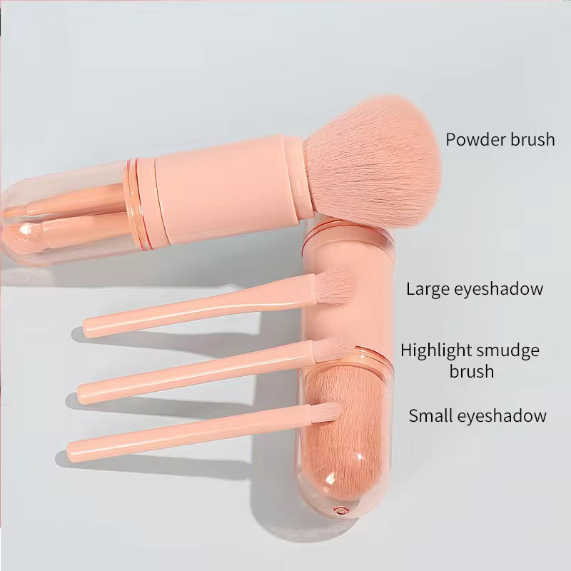 Portable Makeup Brush Telescopic Loose Powder & Eye Brush Set with PVC Lid  Travel Beauty Tool