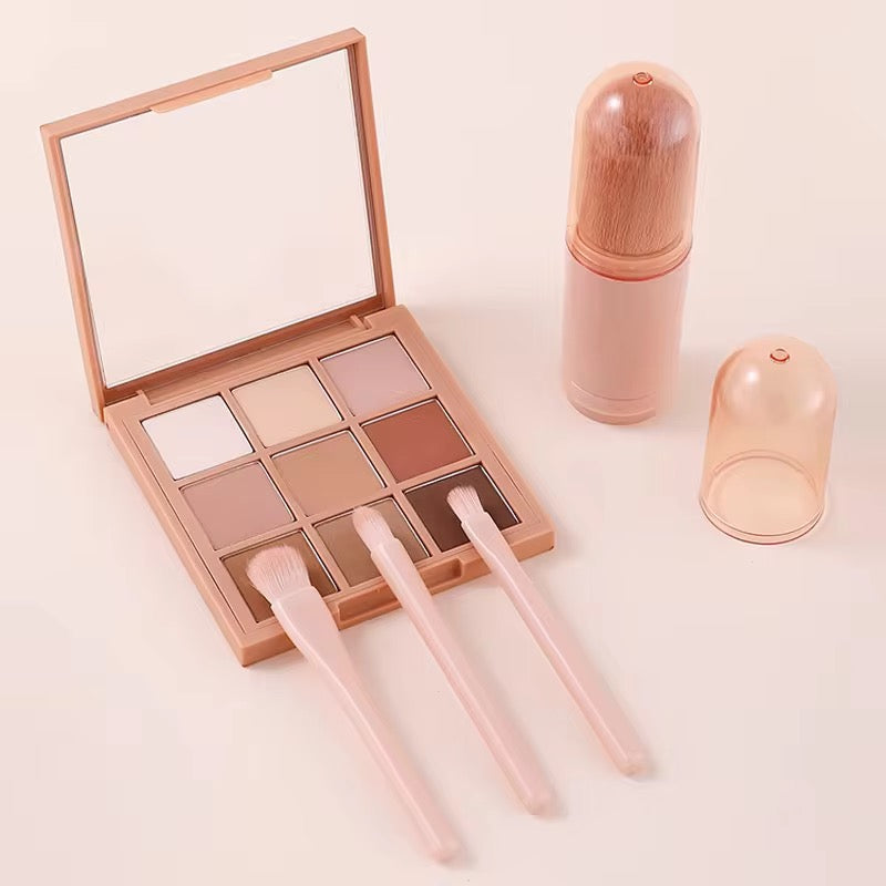 Portable Makeup Brush Telescopic Loose Powder & Eye Brush Set with PVC Lid  Travel Beauty Tool
