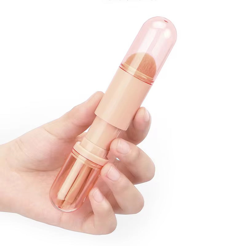 Portable Makeup Brush Telescopic Loose Powder & Eye Brush Set with PVC Lid  Travel Beauty Tool