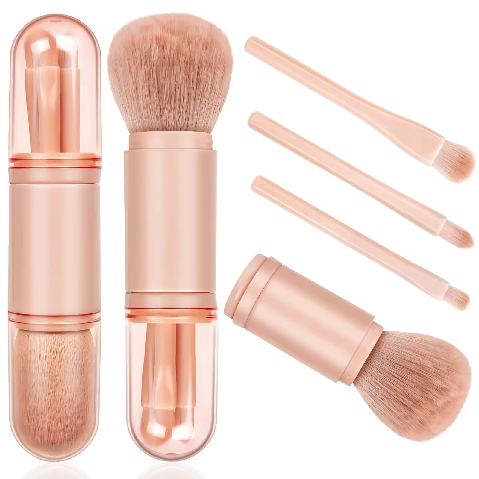 Portable Makeup Brush Telescopic Loose Powder & Eye Brush Set with PVC Lid  Travel Beauty Tool