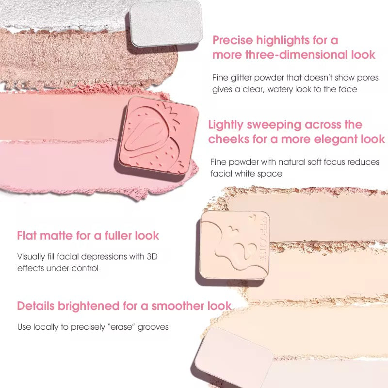 High Pigment Shimmer Pressed Powder Palette Face Highlighter & Contour Kit Comprehensive Glow & Sculpt Makeup
