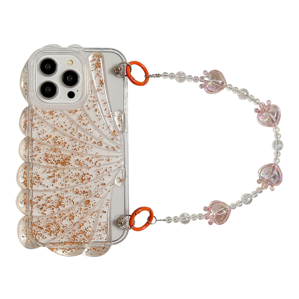 Glitter Seashell Shape With Hanging Pearl Mobile Cover