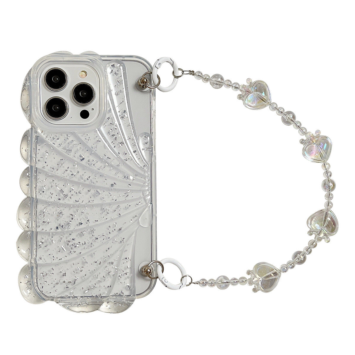 Glitter Seashell Shape With Hanging Pearl Mobile Cover