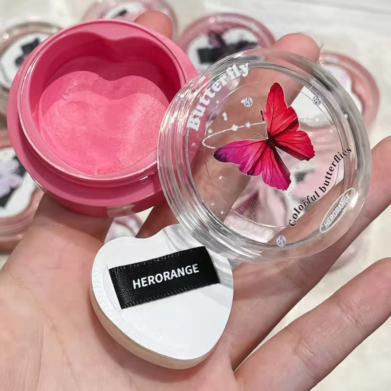 Butterfly Charm Air Sense Blush Cream Natural Brightening Matte Blusher Lightweight Cream to Powder Formula
