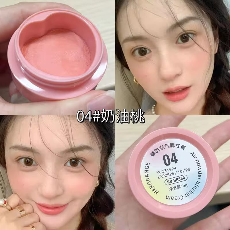 Butterfly Charm Air Sense Blush Cream Natural Brightening Matte Blusher Lightweight Cream to Powder Formula