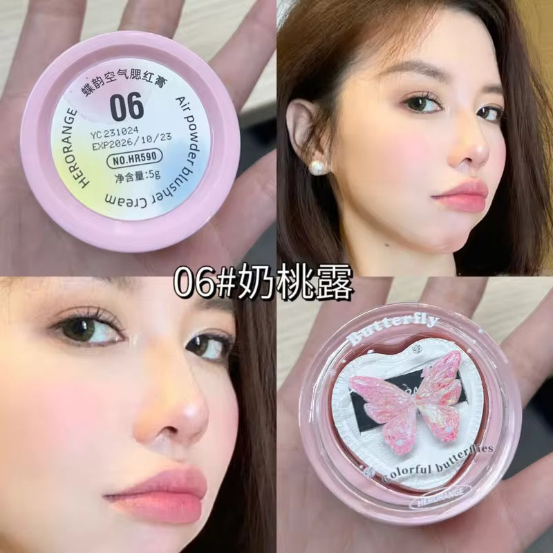 Butterfly Charm Air Sense Blush Cream Natural Brightening Matte Blusher Lightweight Cream to Powder Formula