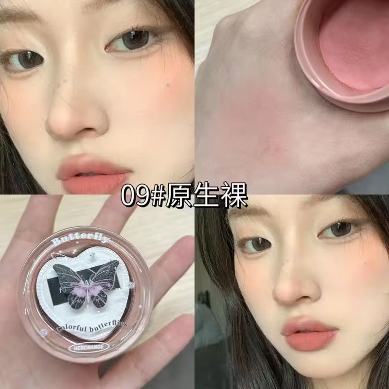 Butterfly Charm Air Sense Blush Cream Natural Brightening Matte Blusher Lightweight Cream to Powder Formula