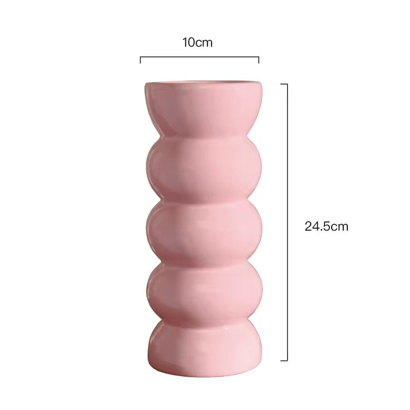 Nordic Style Purple Ceramic Long Neck Vase Threaded Fine Flower Vase for Living Room Decoration