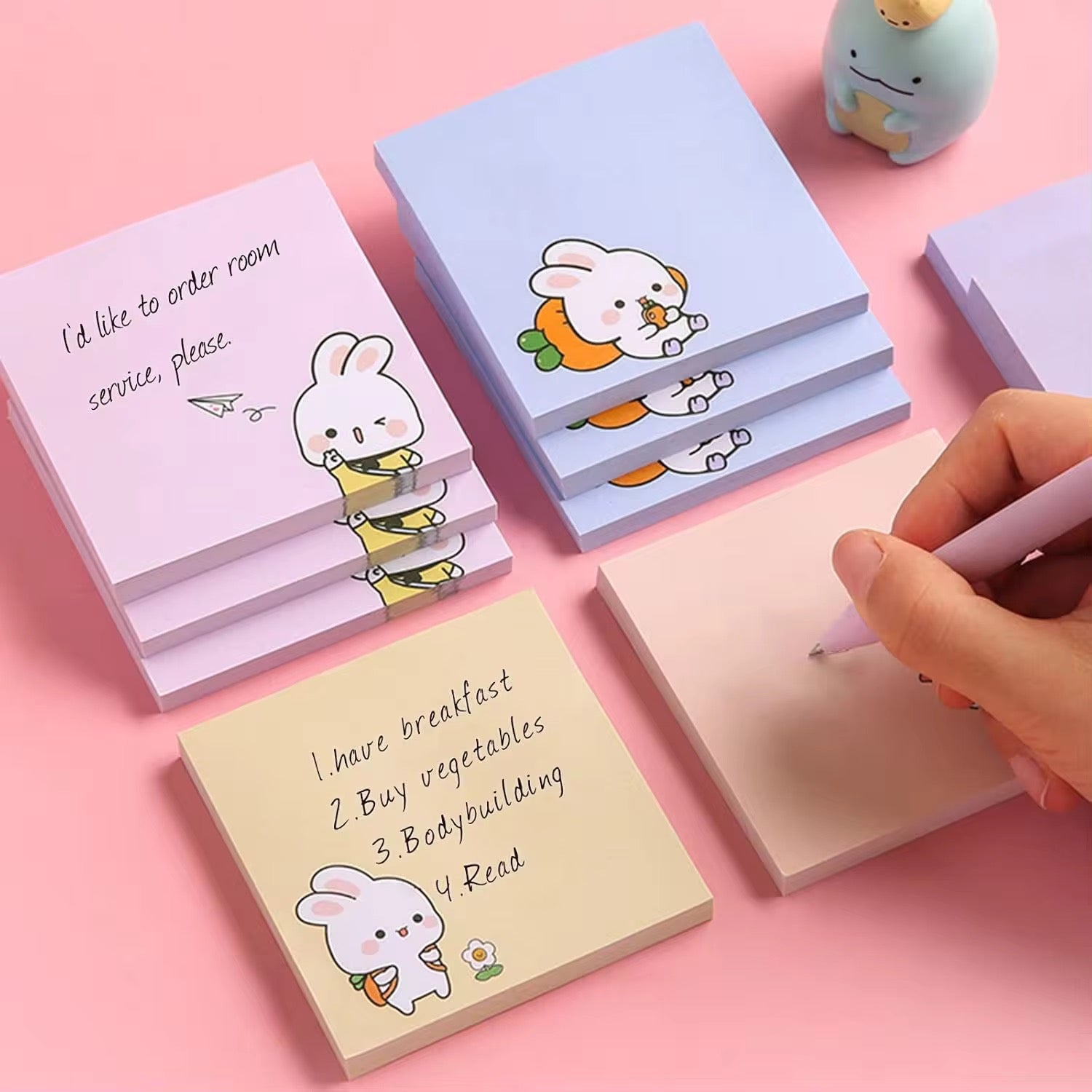 Cute Bunny Cartoon Sticky Notes Memo Pads for School, Office & Journaling