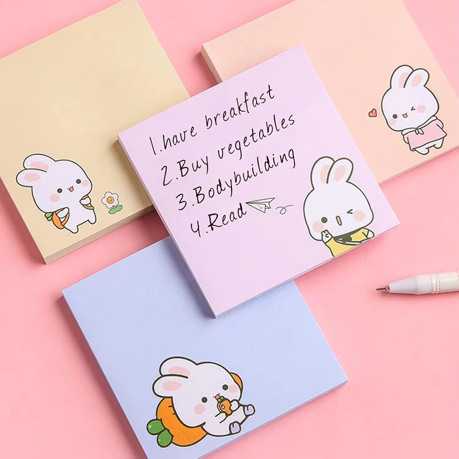 Cute Bunny Cartoon Sticky Notes Memo Pads for School, Office & Journaling